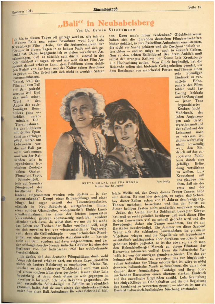 Erwin Stresemann über Lola Kreutzberg Quelle: Kinematograph Nr. 1051 , 10. April 1927 Erwin Stresemann über Lola Kreutzberg Quelle: Kinematograph Nr. 1051 , 10. April 1927